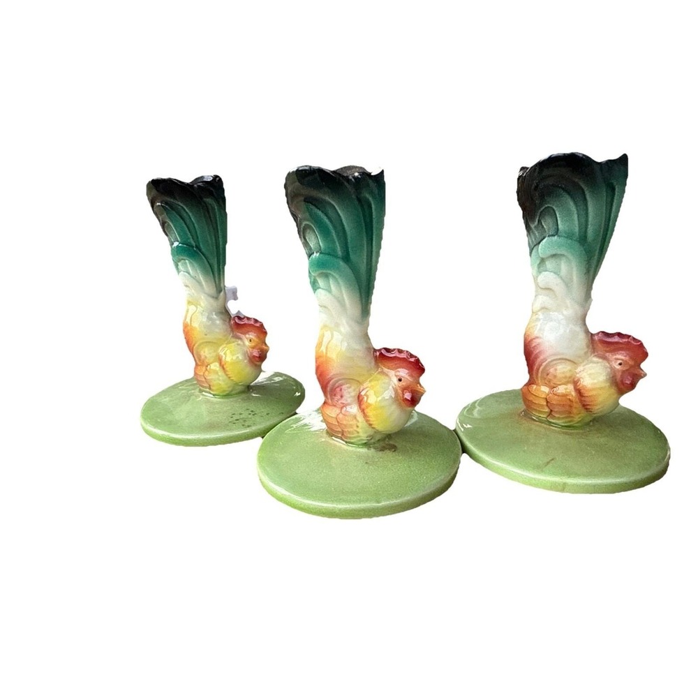 3 Rare Vintage Will George Of California Rooster Cordial Glass Holders‎ Signed